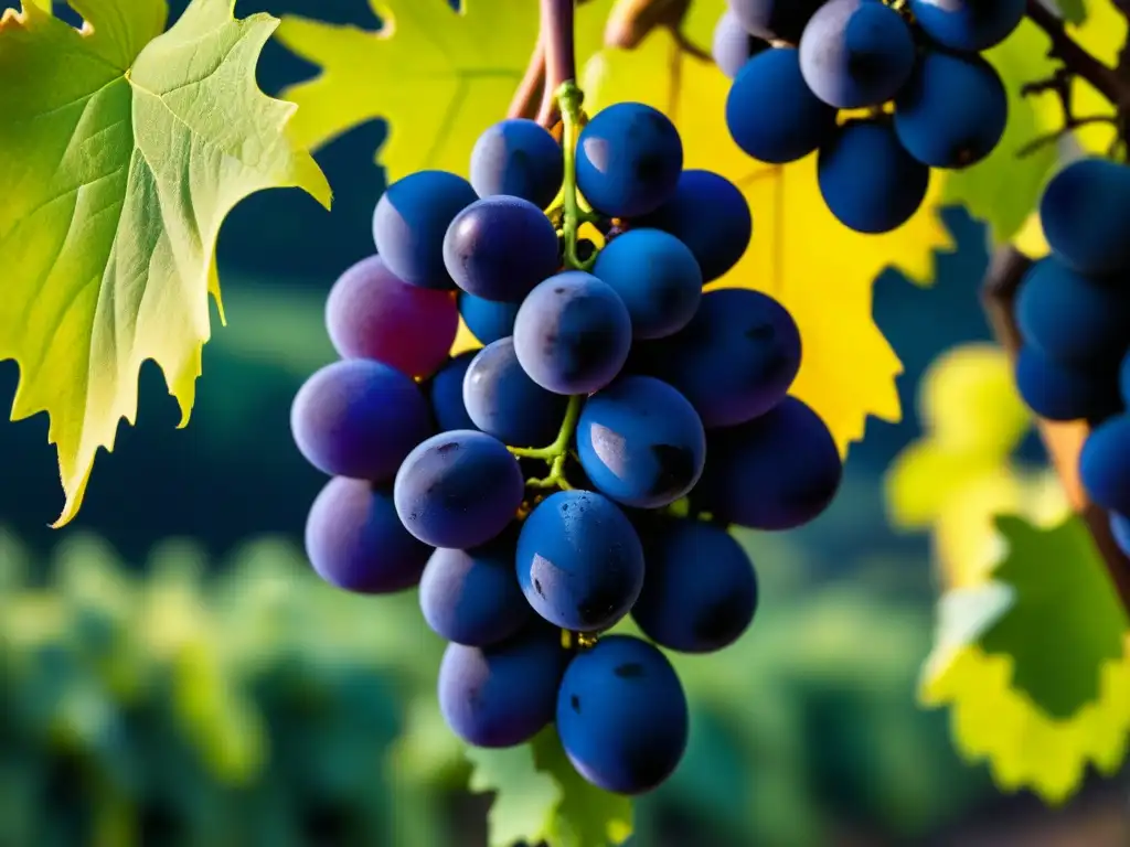 Variedades olvidadas uvas revolucionando viticultura: racimo de uvas moradas brillantes en viñedo histórico