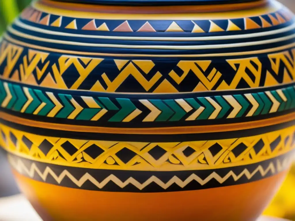 Vaso precolombino de chicha dorada con diseños geométricos y símbolos, resaltando la importancia cultural de las bebidas precolombinas