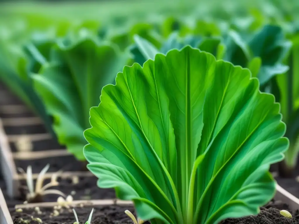 Vegetales a la francesa en Rusia: Detalle vibrante de vegetales verdes en un jardín ruso del siglo XIX, fusionando técnicas de cultivo