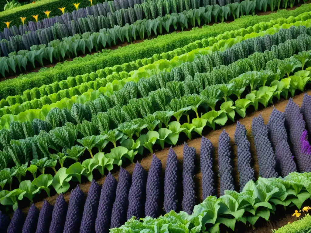 Un jardín de vegetales vibrante en Okinawa, reflejando la abundancia de la dieta tradicional y la historia cultural de longevidad en la isla