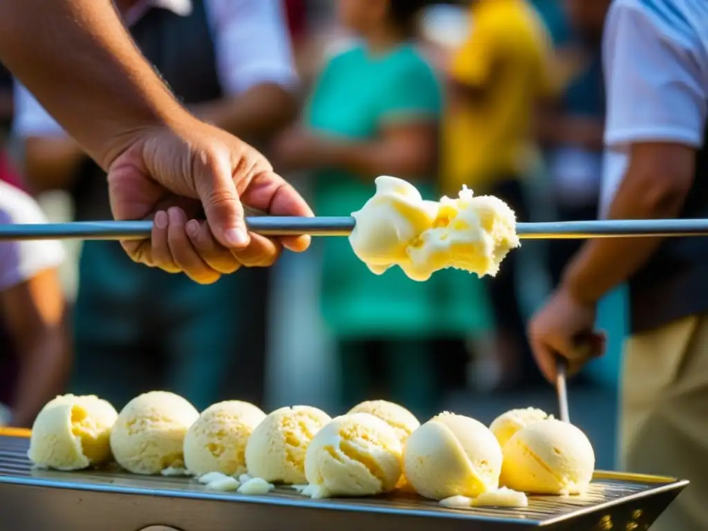 Un vendedor de helado turco estira y retuerce la mezcla elástica y pegajosa en una calle bulliciosa