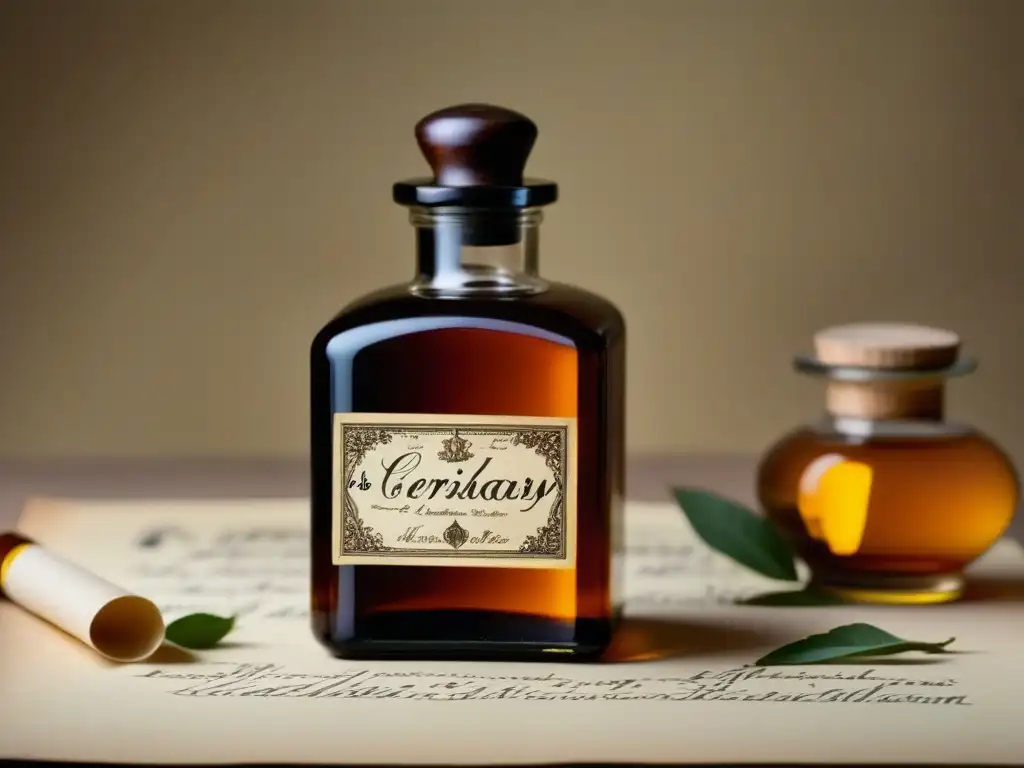 Antiguo elixir: historia en una botella Un viaje a través de la historia de licores medicinales en antiguas culturas, capturado en una botella de apotecario centenaria