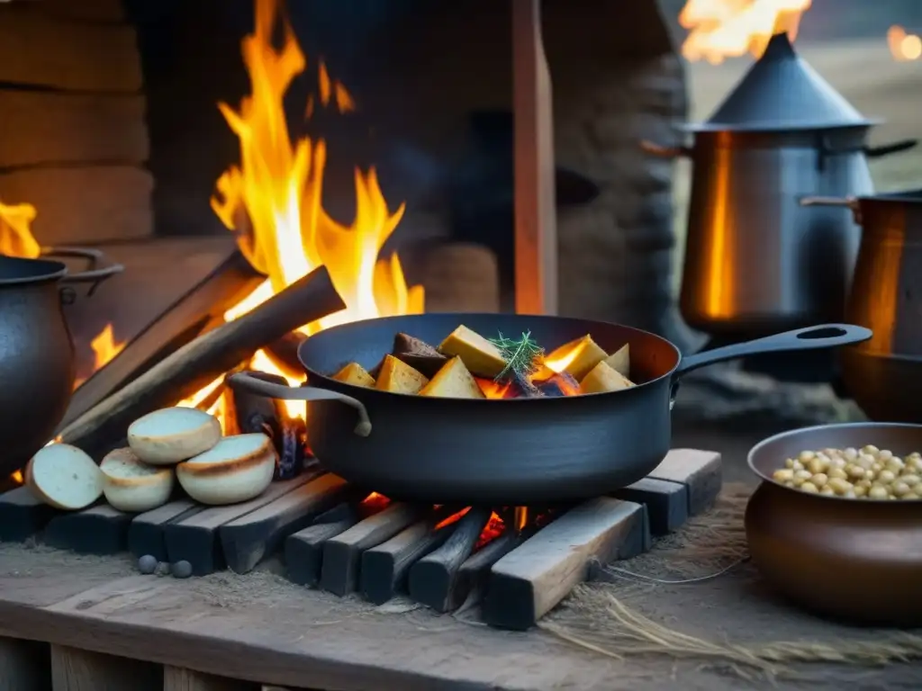 Vibrante campamento medieval de cocinas de campaña en Cruzadas