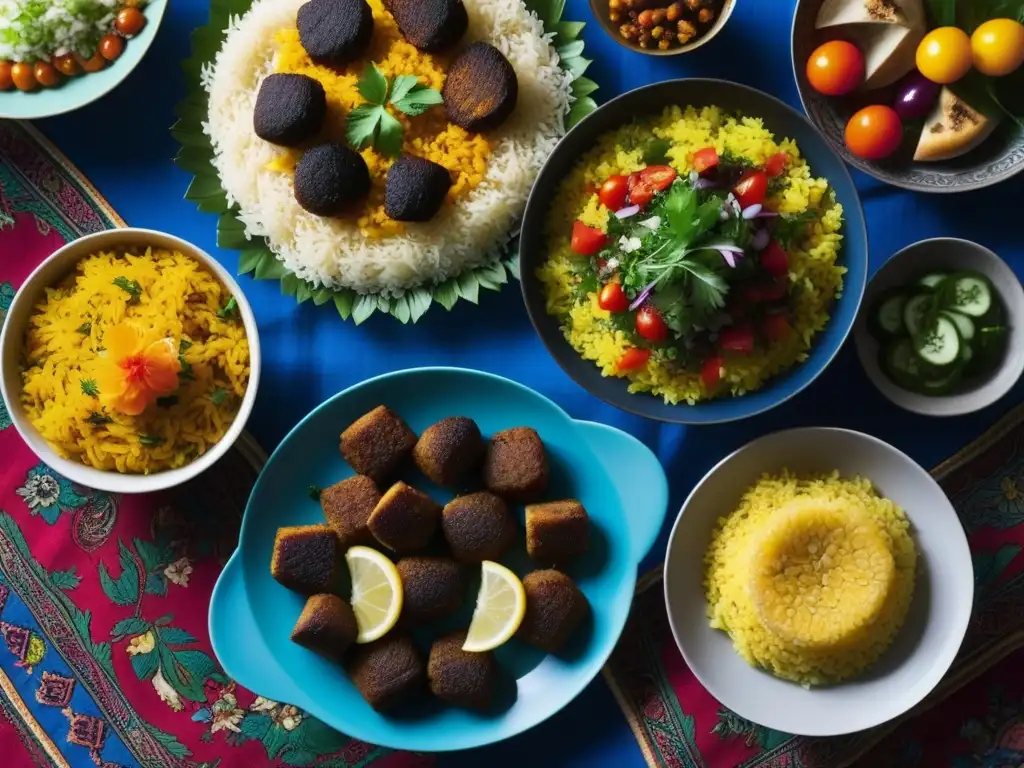 Un festín persa vibrante y colorido en una mesa bellamente decorada