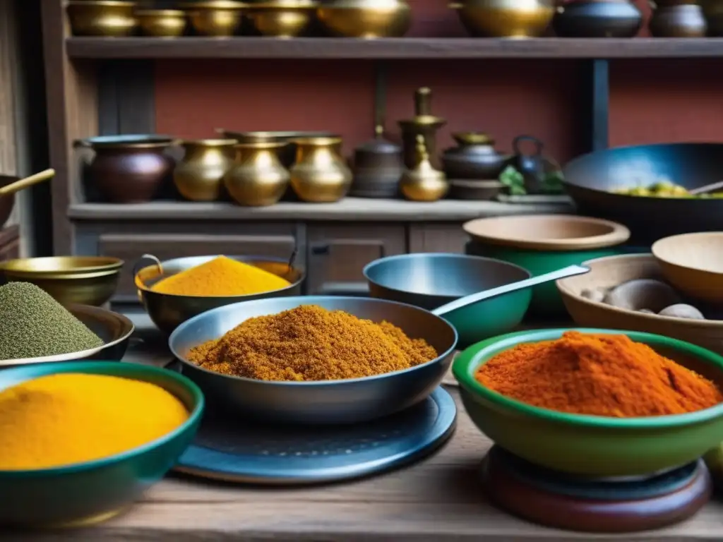 Vibrante escena culinaria en un mercado antiguo