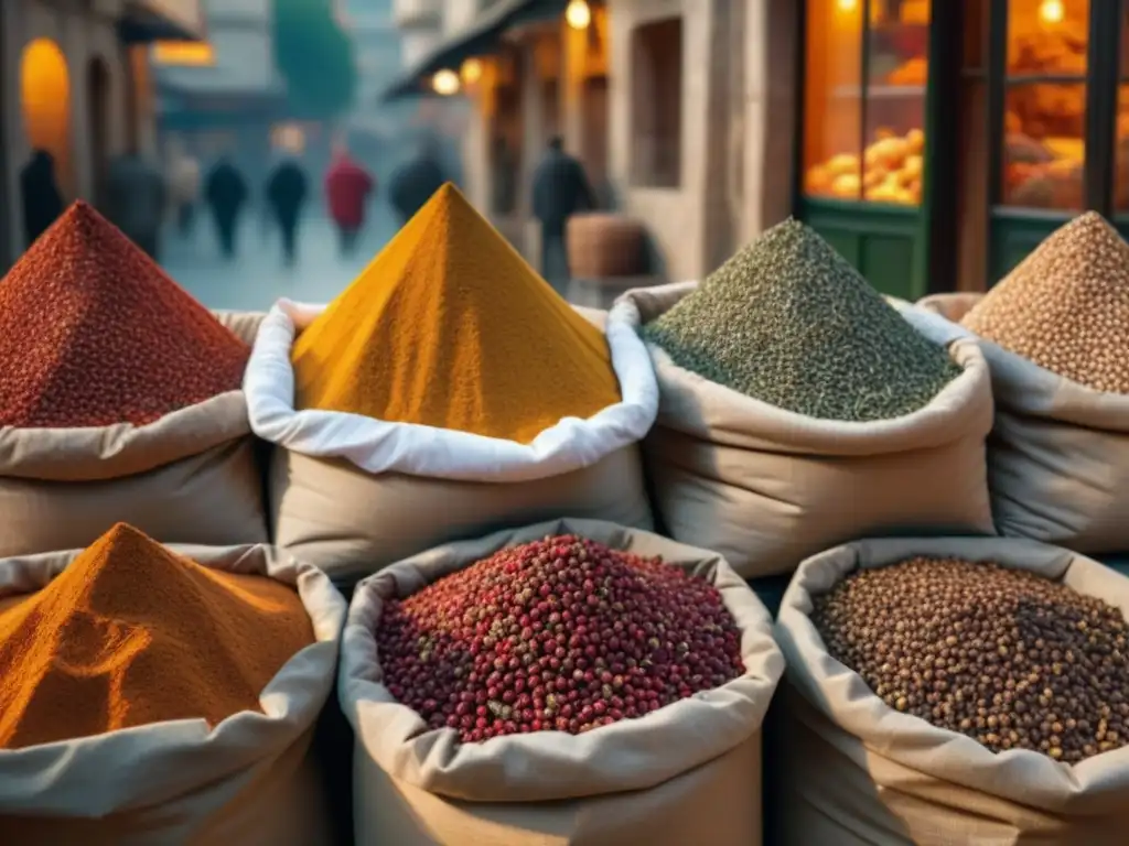 Vibrante mercado de especias en Estambul con colores y texturas ricos