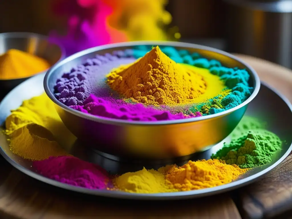 Vibrante mezcla de colores Holi en receta histórica de cocina tradicional