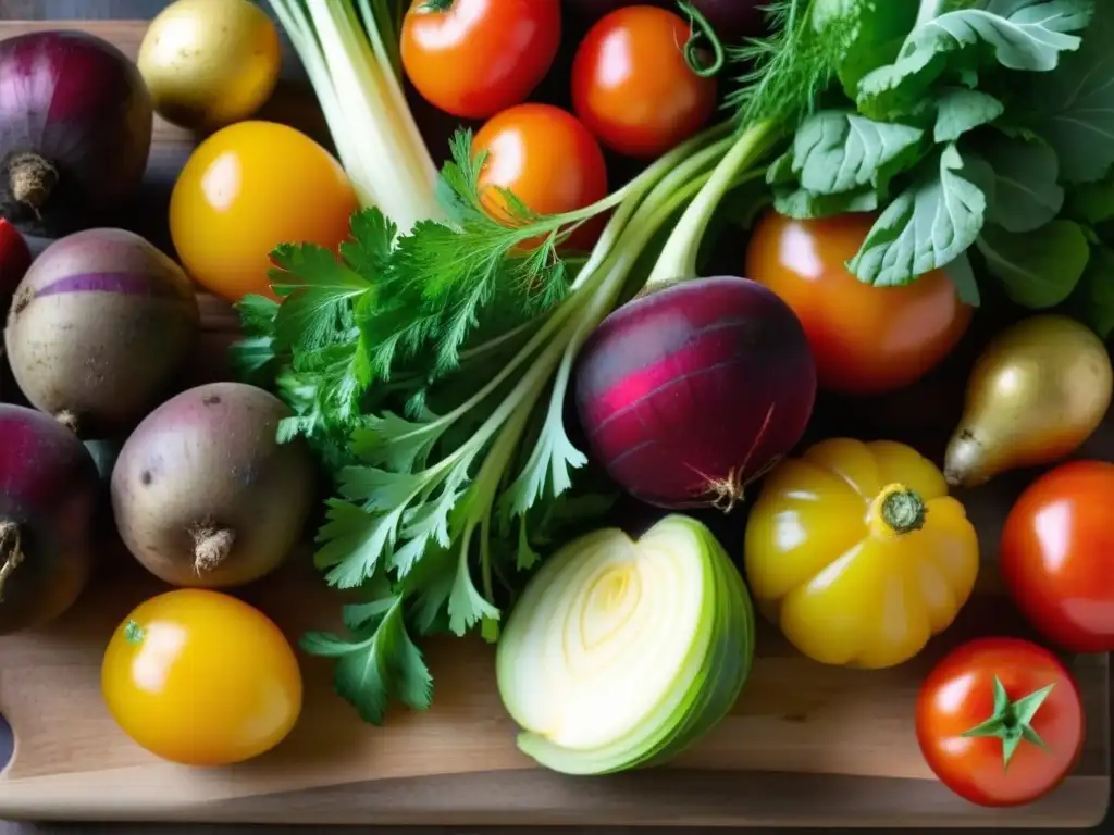 Vibrantes ingredientes frescos para preparar Borscht, mostrando la diversidad y belleza de la receta tradicional