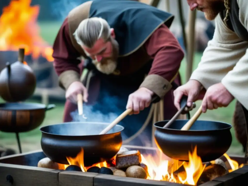 Vikingos preparando recetas históricas en el Festival Jorvik