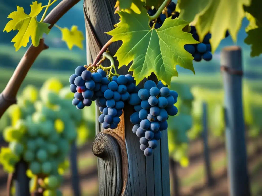 Viñedos centenarios: historia y belleza en cada detalle de las antiguas vides, hojas y uvas maduras