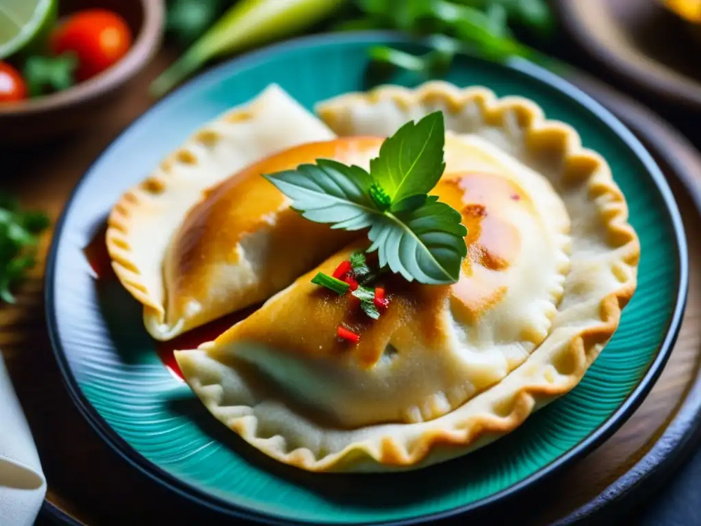 Una vista cercana de un plato tradicional sudamericano con influencia europea, resaltando colores y texturas