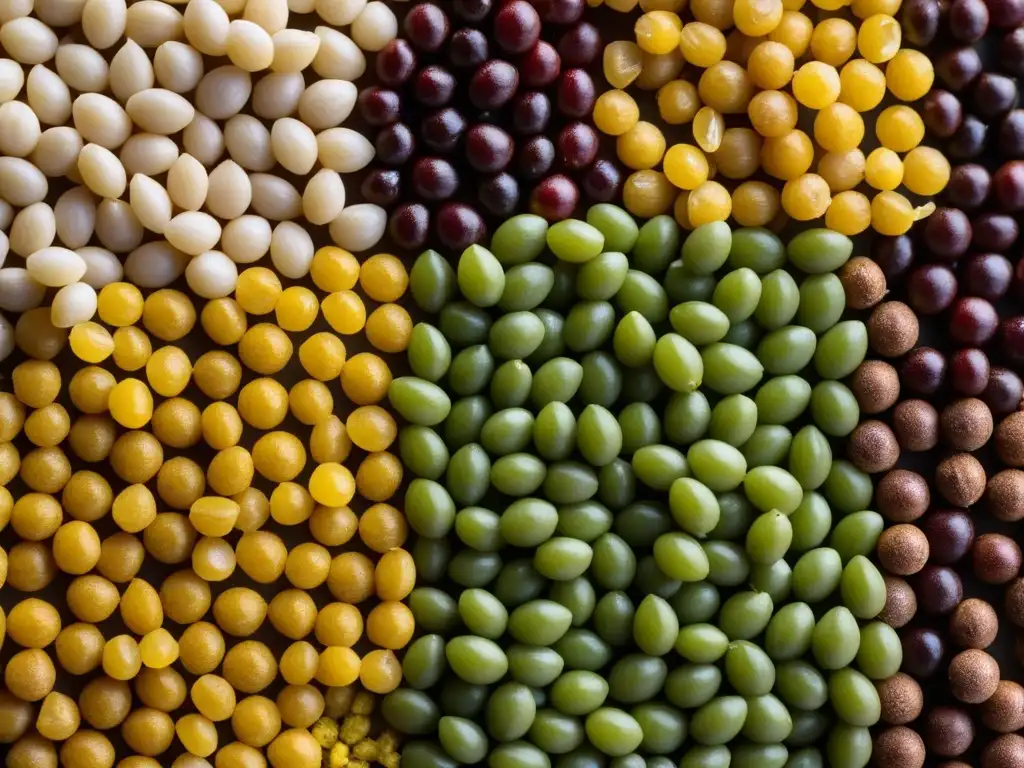 Una vista detallada de cereales africanos en dieta caribeña, resaltando colores, texturas y formas diversificadas en un macro sorprendente