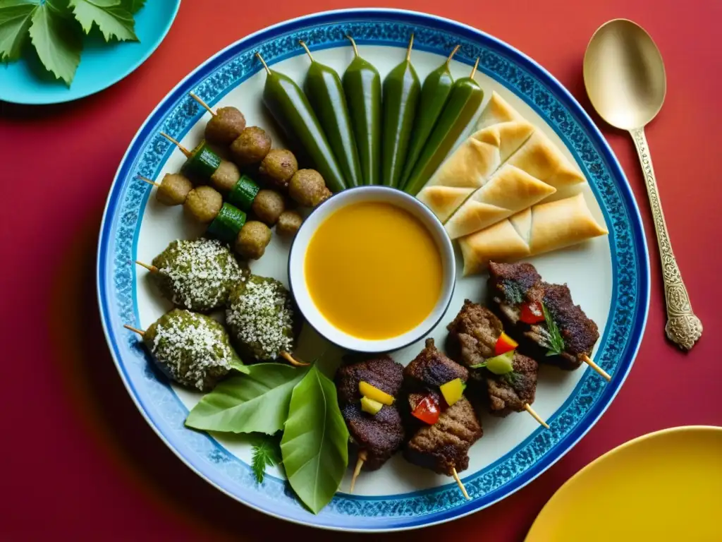 Vista detallada de un plato de cerámica adornado con delicias tradicionales del Imperio Otomano