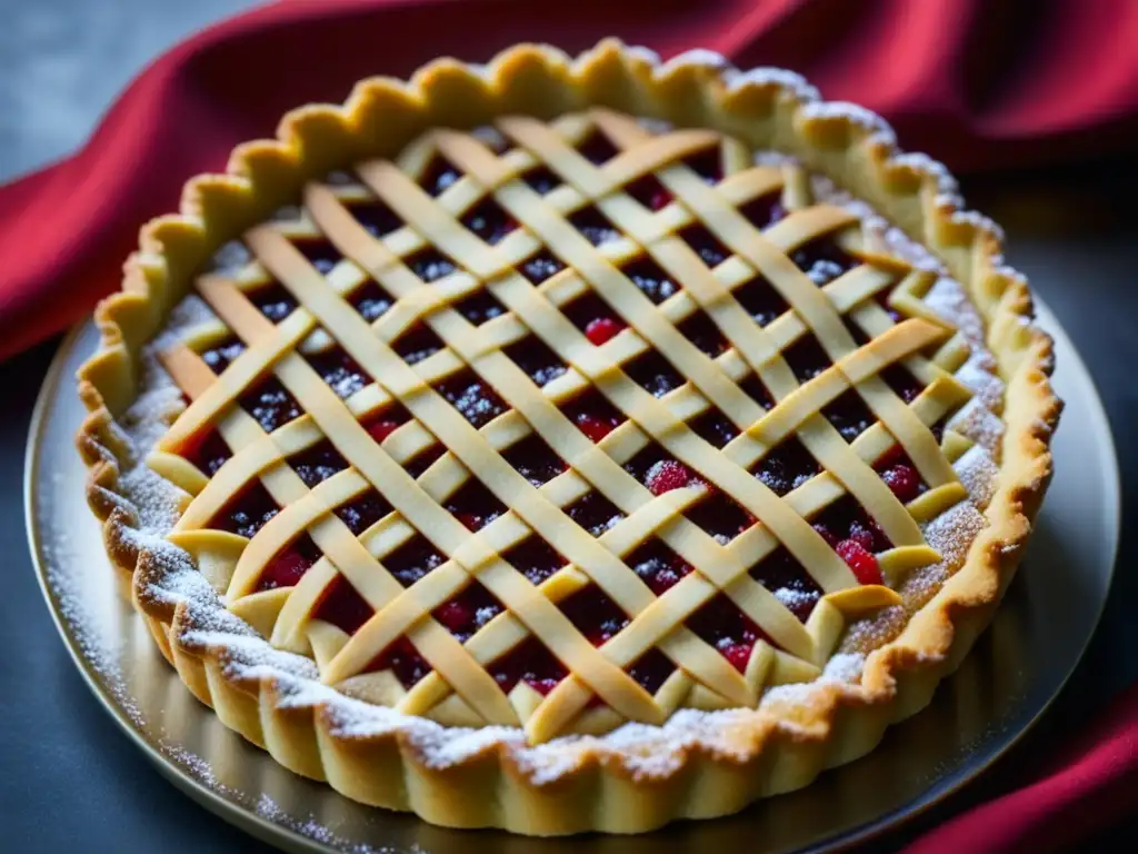 Una vista detallada de una Linzer Torte, repostería histórica del Imperio Austrohúngaro