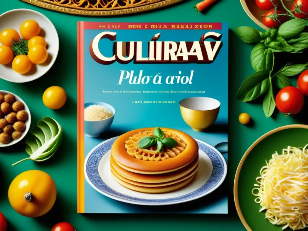 Un vistazo cercano a una portada de revista culinaria vintage, ilustraciones detalladas y tipografía elegante