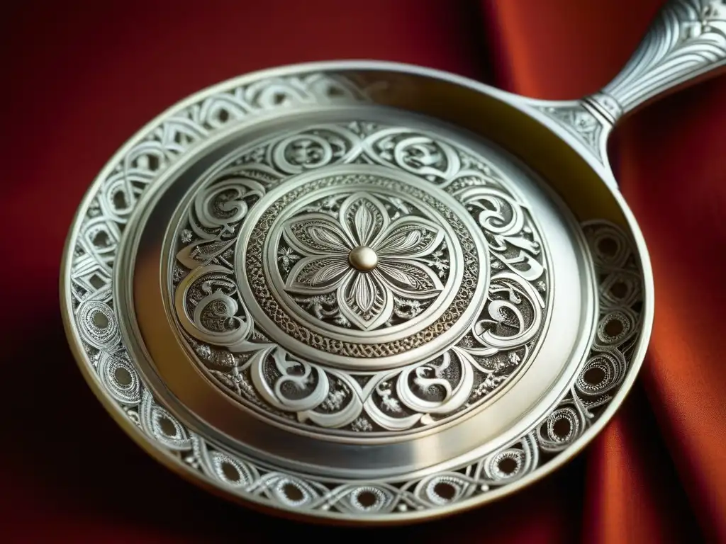 Un vistazo detallado a un exquisito utensilio de cocina de la era Mughal, destacando sus grabados y patrones ornamentales
