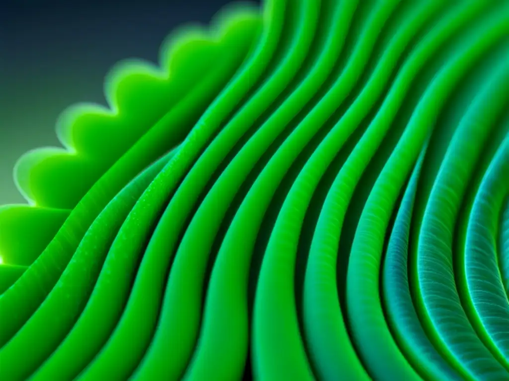 Un vistazo detallado a una sola hebra de alga espirulina, resaltando su color verde vibrante y su estructura en espiral