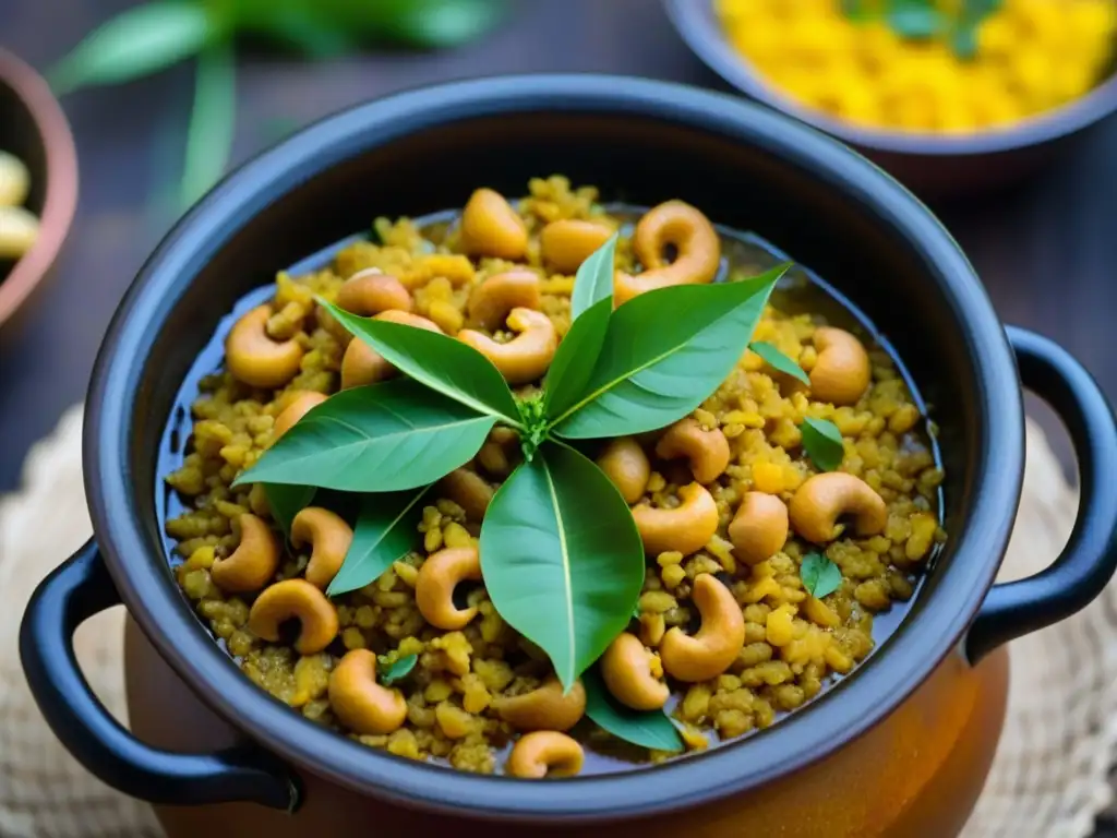 Una representación visual detallada del origen y significado del Pongal en una olla de barro tradicional, con ingredientes y aromas vibrantes