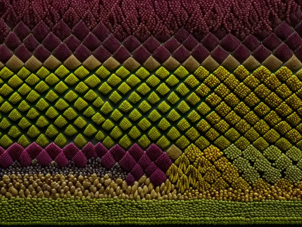Patrón visual de granos ancestrales como quinoa, amaranto y teff, iluminados para resaltar texturas y colores únicos
