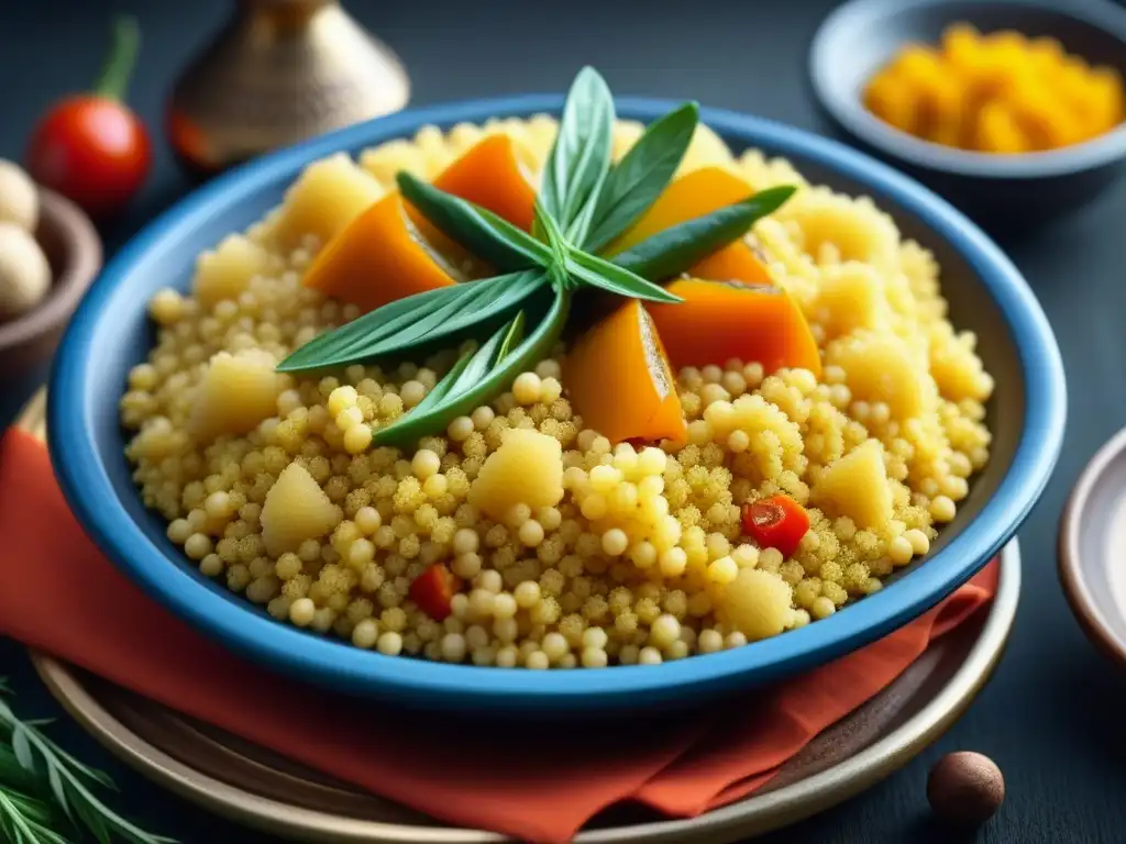 Una representación visual de la importancia cultural del couscous marroquí, plato tradicional lleno de colores y aromas