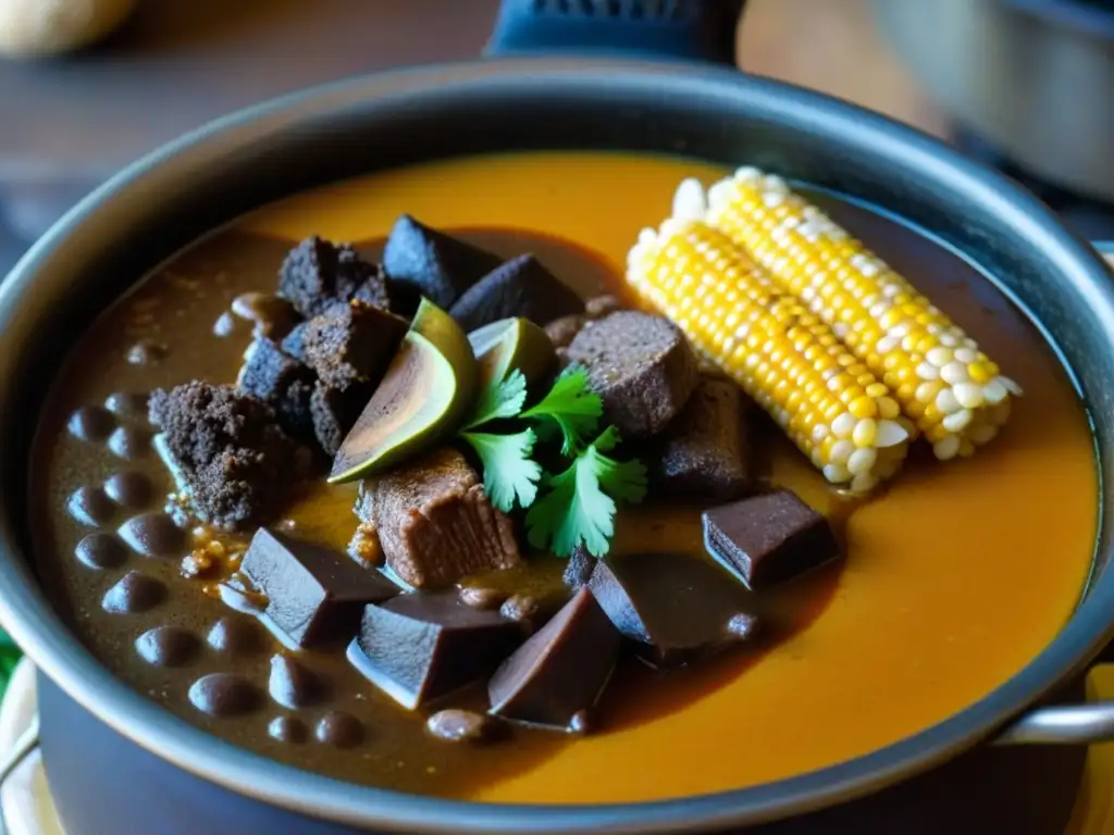 Una representación visual de la Revolución Mexicana: Mole de olla en su punto, con carne, maíz y verduras en un caldo humeante